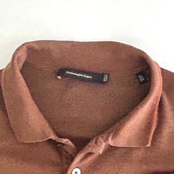 Ermenegildo Zegna Silk Cotton Short Sleeve Polo Shirt in Rust Brown Size XL - Picture 9 of 12